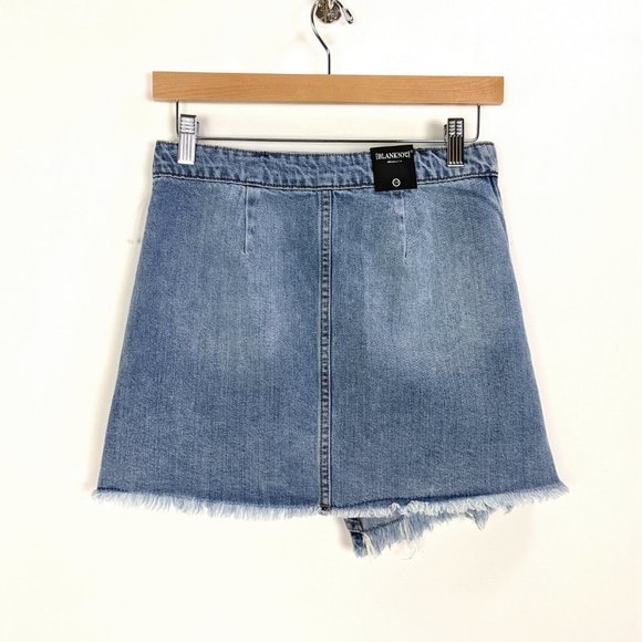 Blank NYC Size 24 XXS Womens Fringe Hem Wrap Mini Denim Skirt in Light Blue - Picture 5 of 13